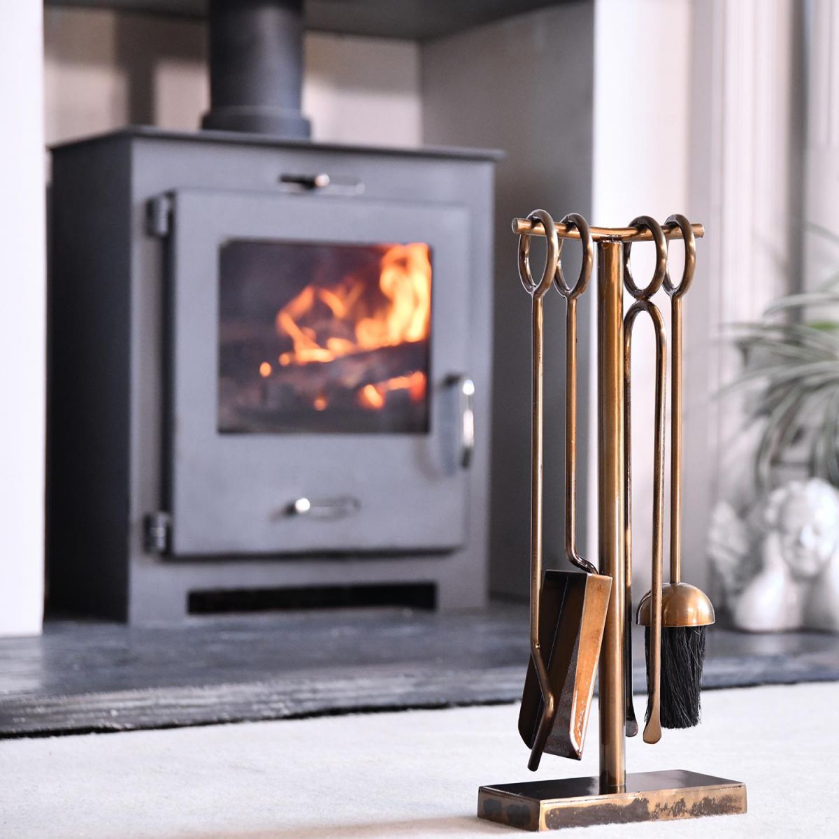 "Midleton" Antique Brass Companion Set in Situ Next to the Fireplace