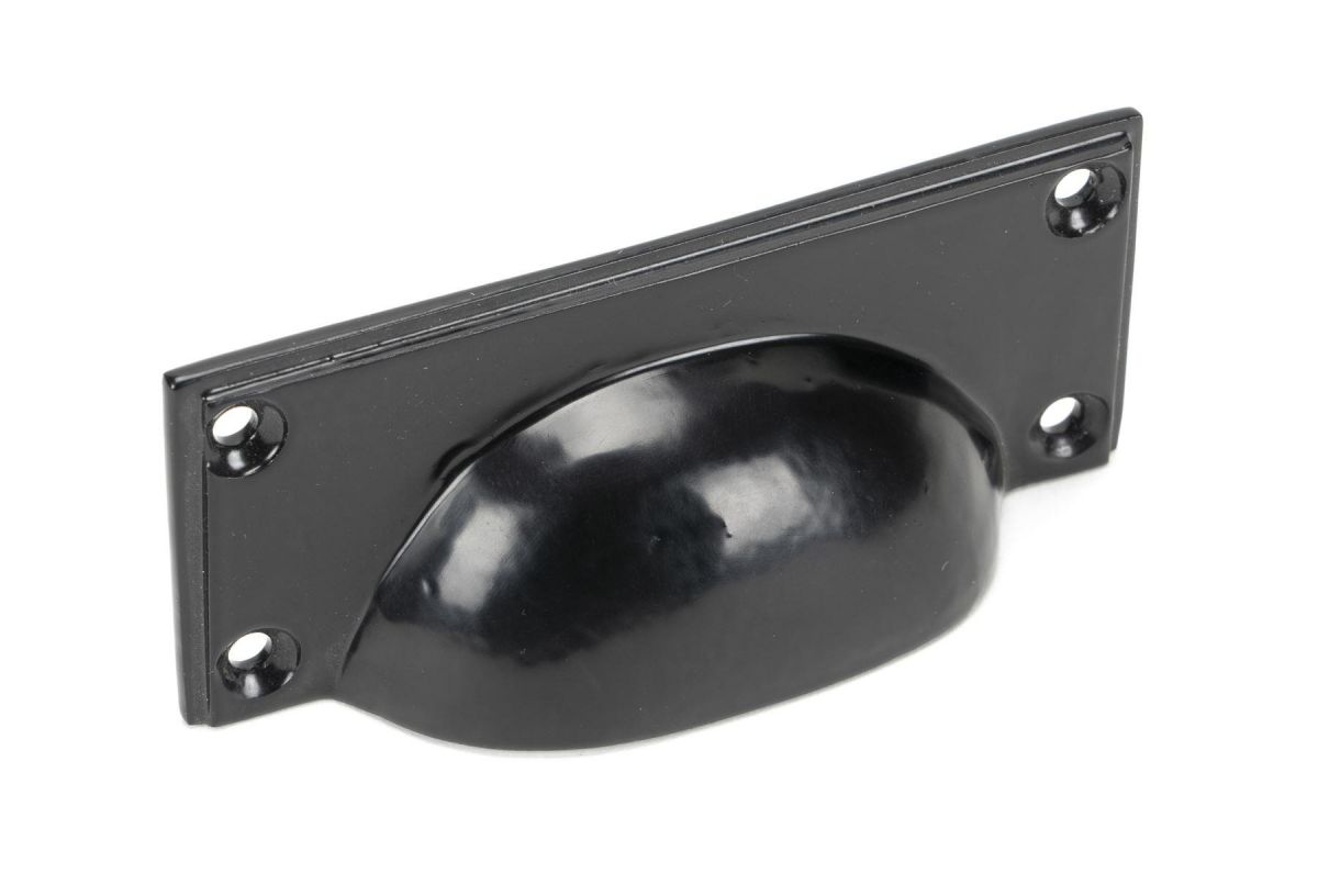 Midnight Black Rectangular Drawer Pull with Curved Handle