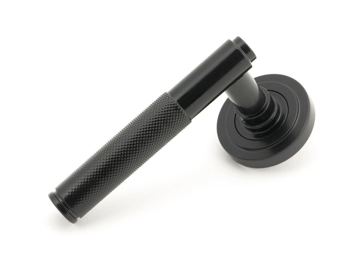 Midnight Black Textured Lever Door Handle on Art Deco Rose