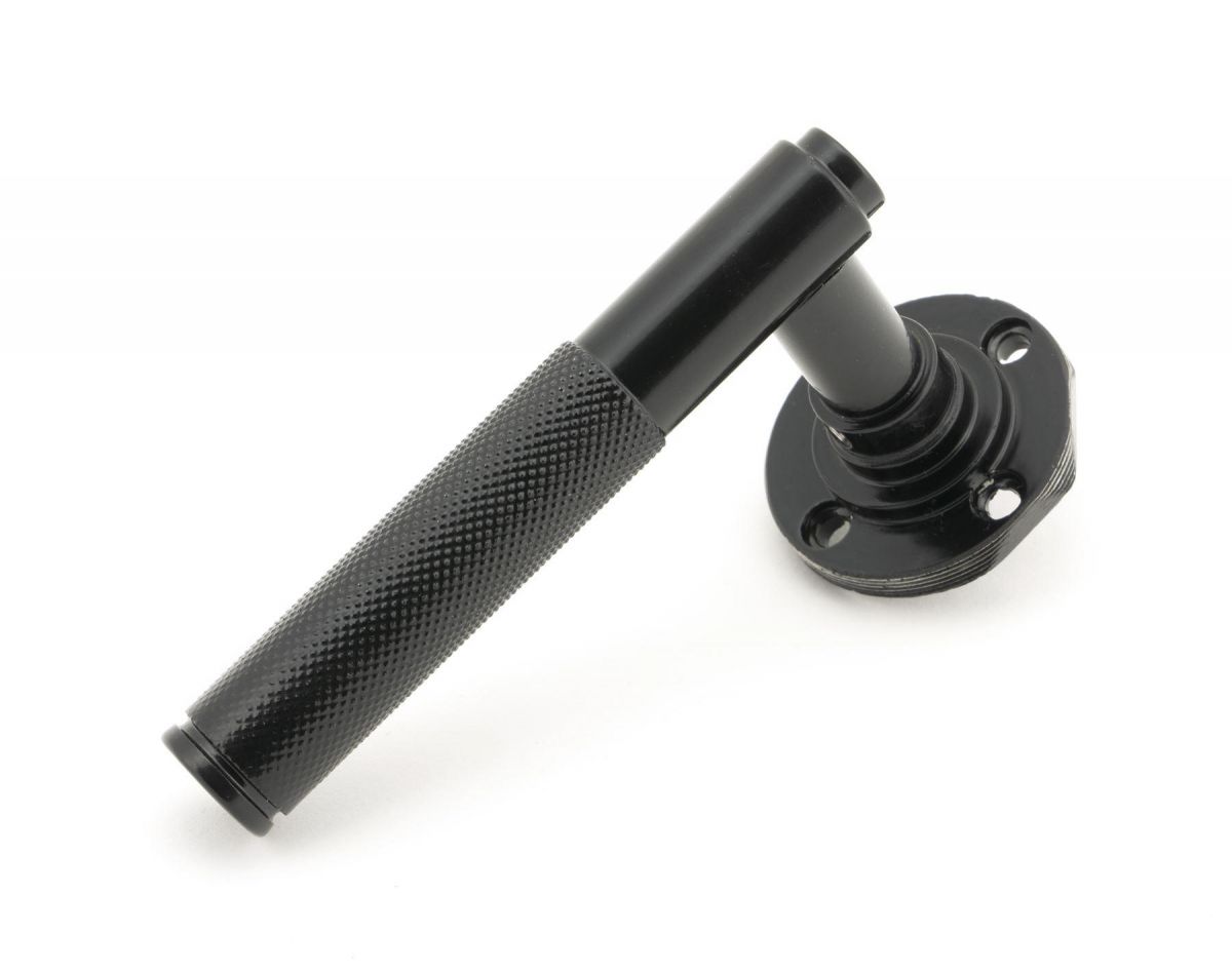 Midnight Black Textured Lever Door Handle on Rose Back