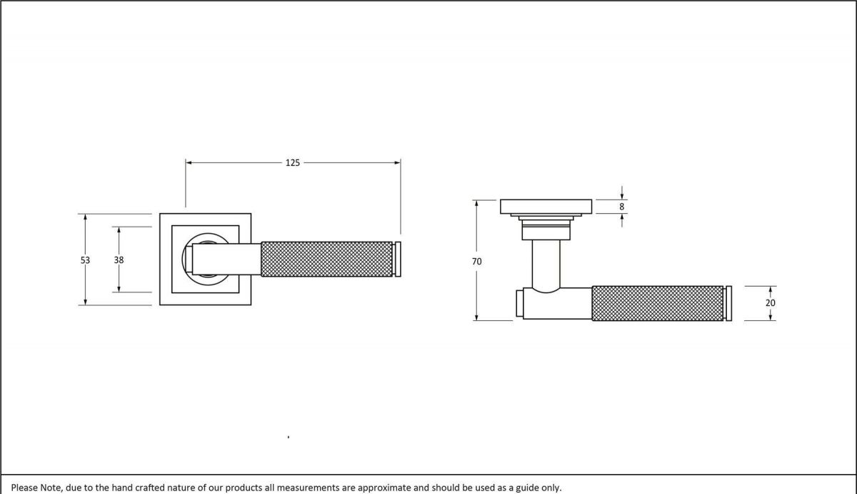 Pewter Textured Lever Door Handle on Square Rose Dimensions