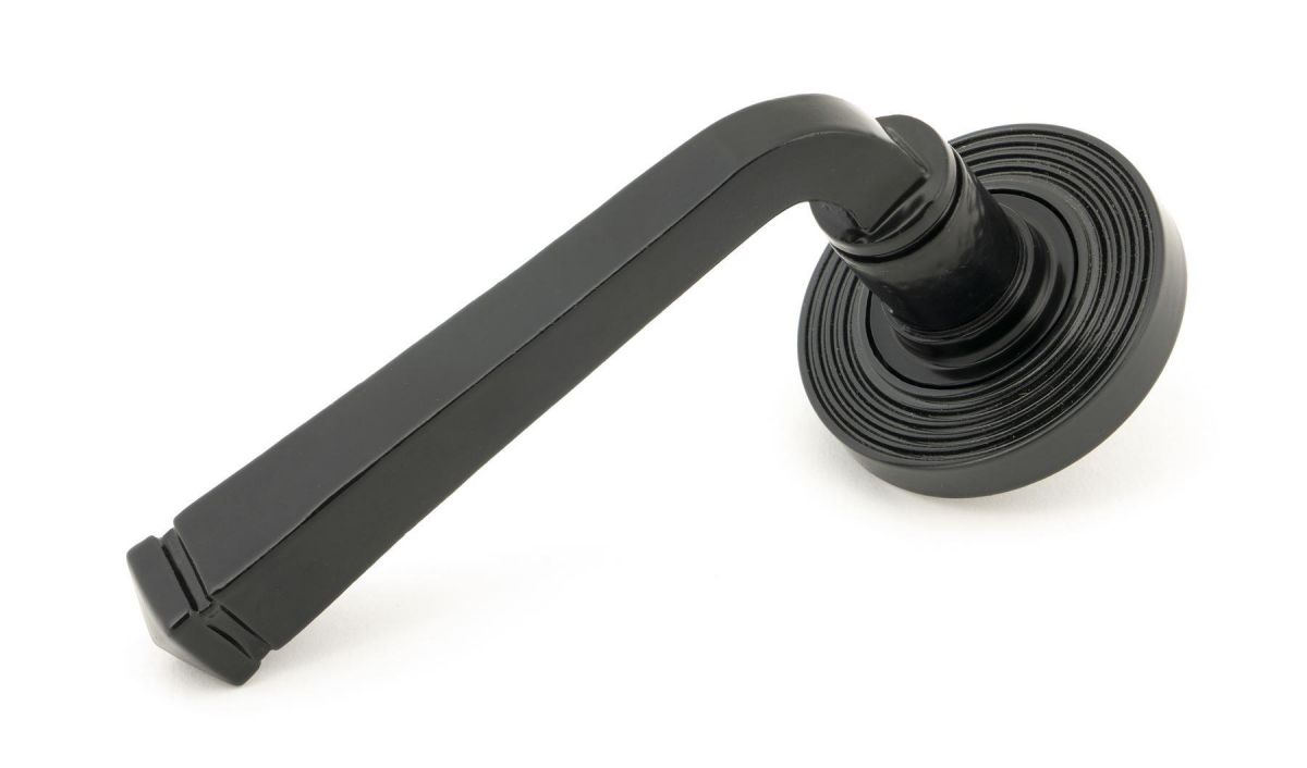 Midnight Black Unsprung Lever Door Handle on Beehive Rose