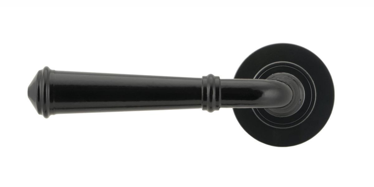 Midnight Black Unsprung Lever Door Handle on Rose Front