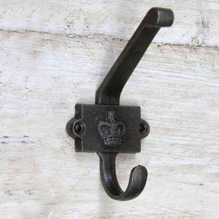 2 Hook Iron Coat hook With Crown Printed Into The Back Plate