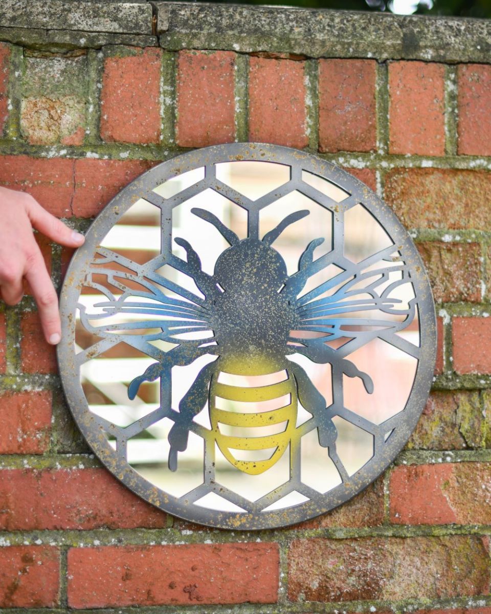Scale image of Mirrored Rustic Bee and Honeycomb Wall Art
