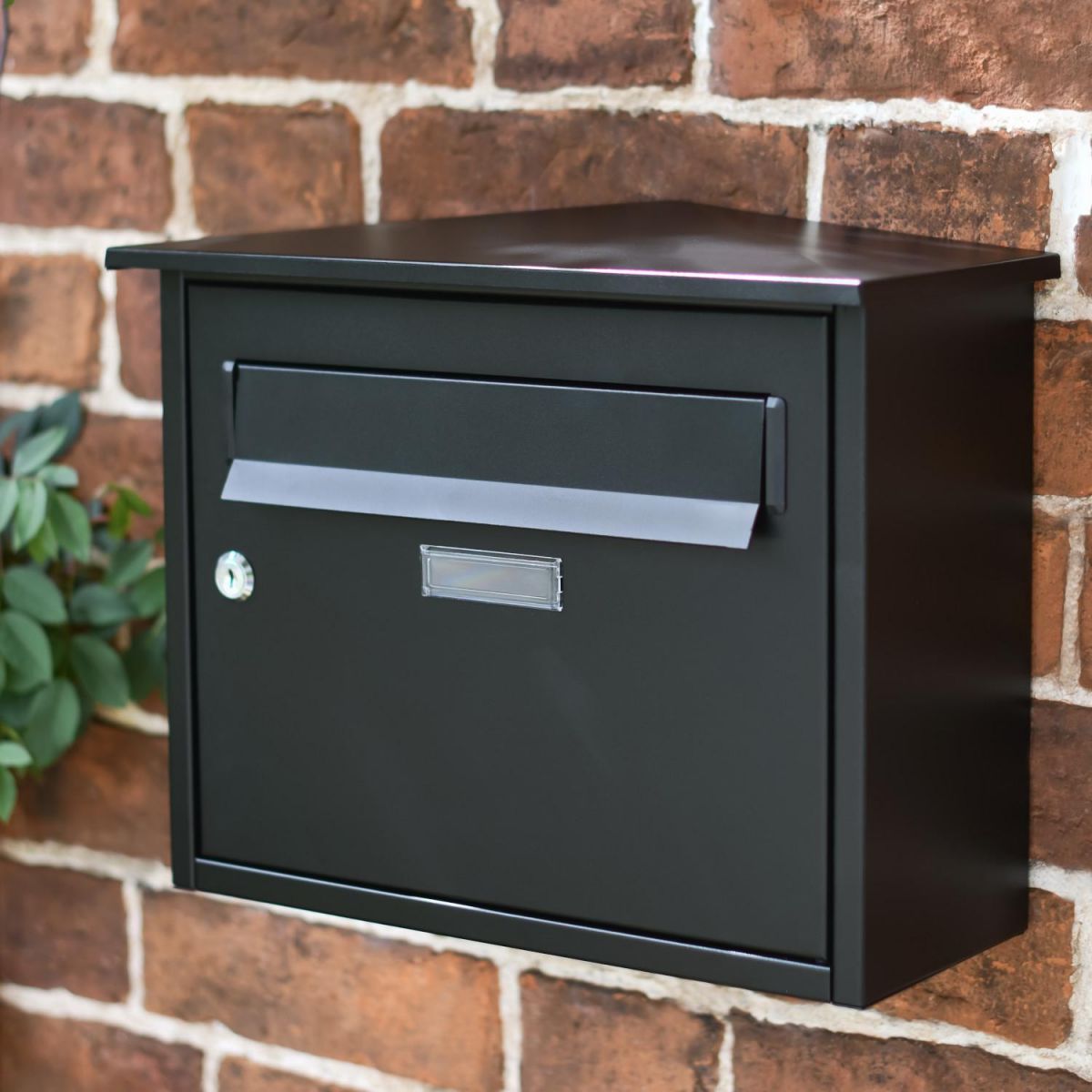 Modern Black Steel Front Opening Wall Mounted Post Box with Lock