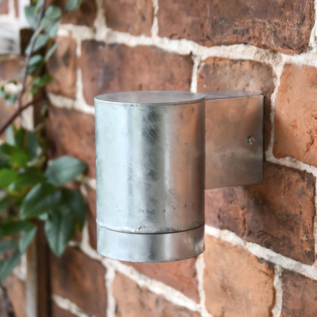 Modern Galvanised Steel Barrel Wall Light - Large in Situ
