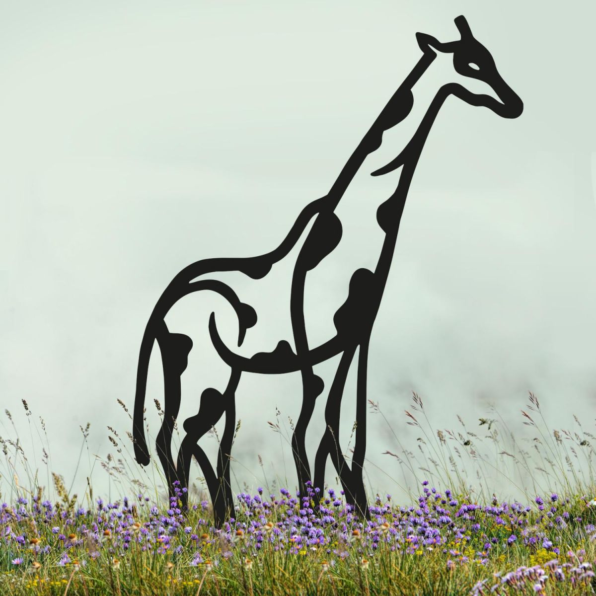 Black Contemporary Giraffe Silhouette with Spots in Situ