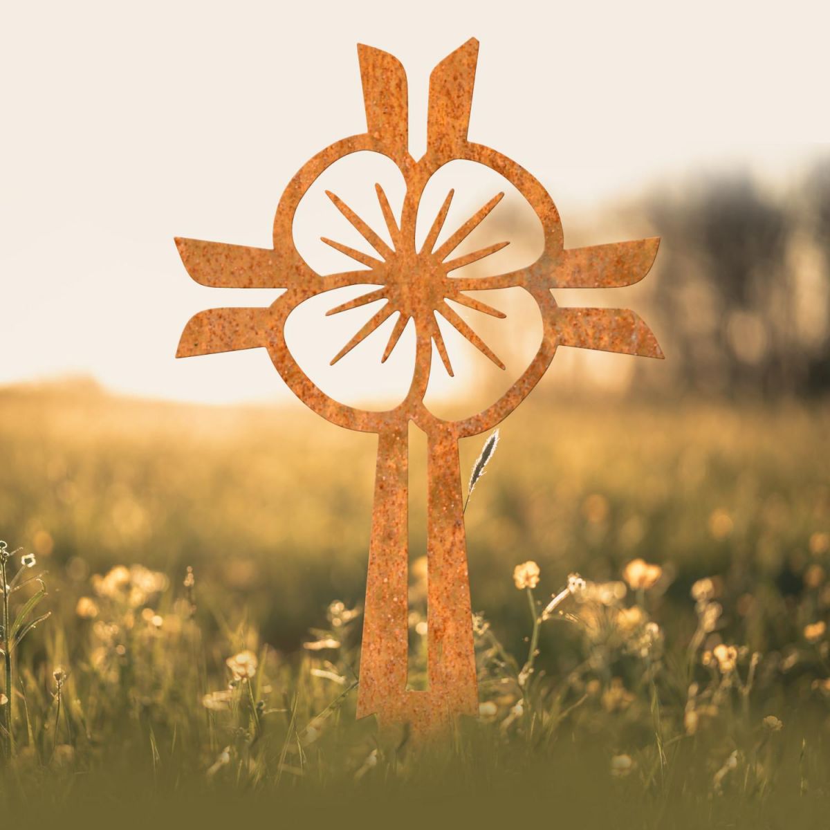 Modern Poppy Cross "Remembrance" Ground Spike in Rustic Finish
