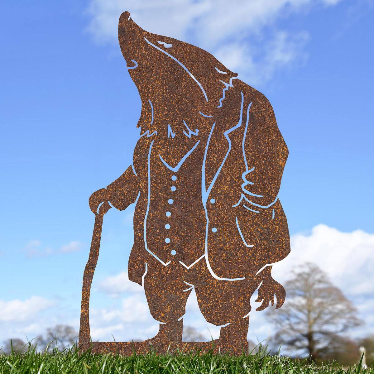 Rustic Mr Badger With Walking Stick Silhouette in Situ