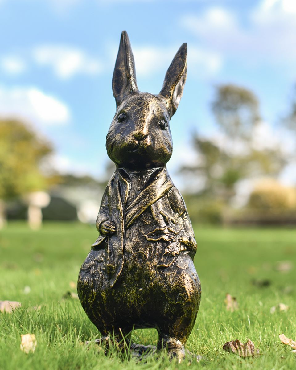 Mr Rabbit Brushed Gold Sculpture in Situ Outdoors