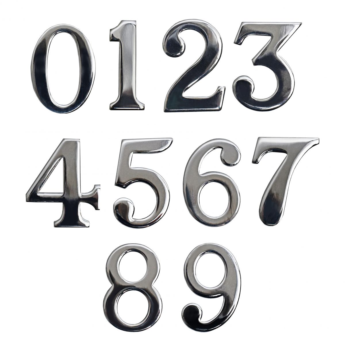 “Classic” 1.5" Bright Chrome Numbers with "Fusion- Fix" Adhesive