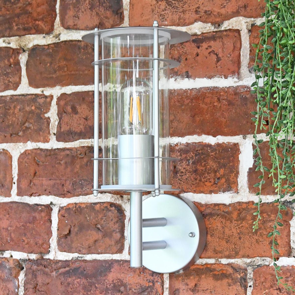 "Naltio" Contemporary Silver Wall Light in Situ Outside