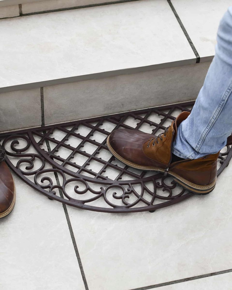 Scale Shot of Natural Cast Iron Ornate "Aureate" Arched Doormat