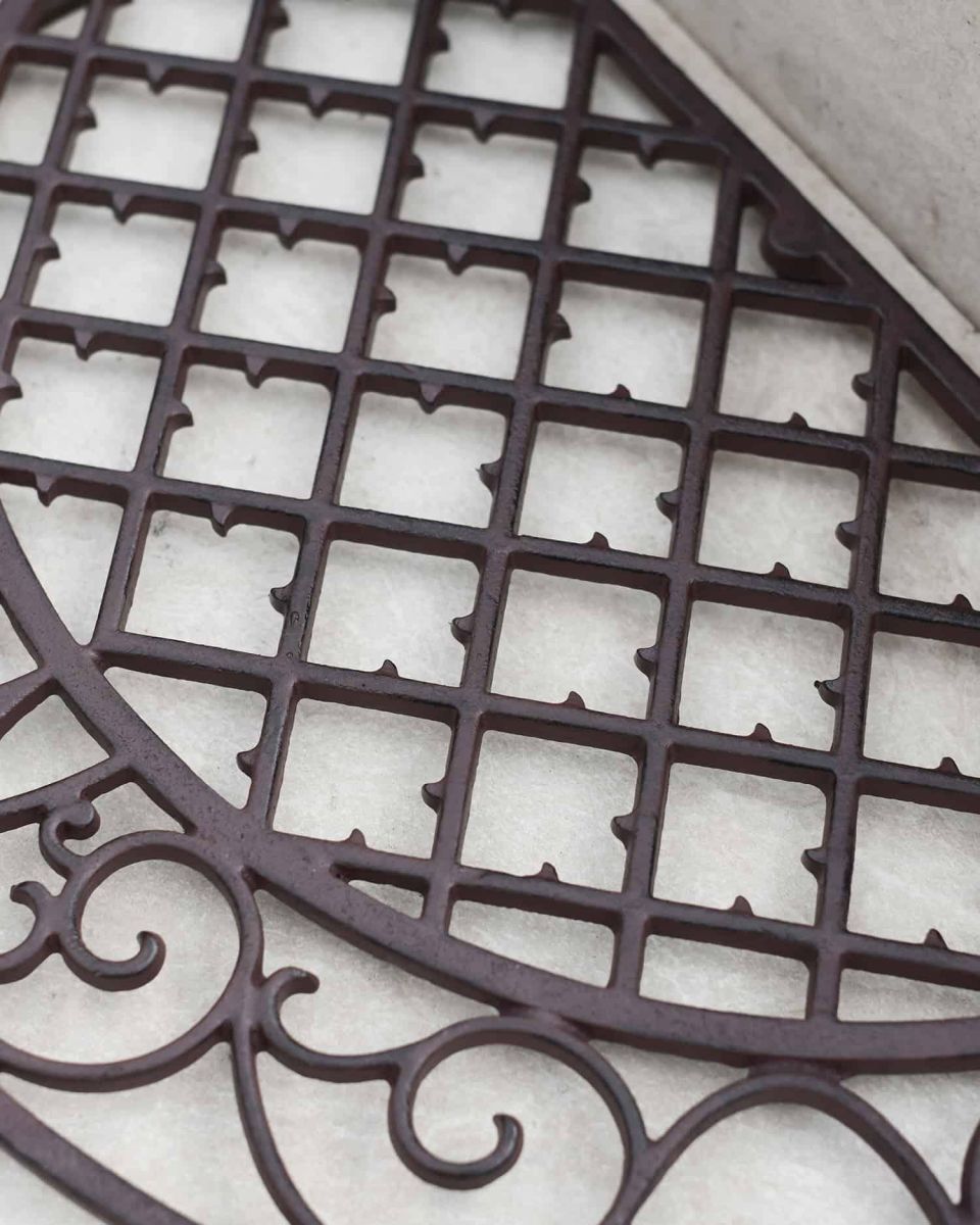 Close-Up of Natural Cast Iron Ornate "Aureate" Arched Doormat