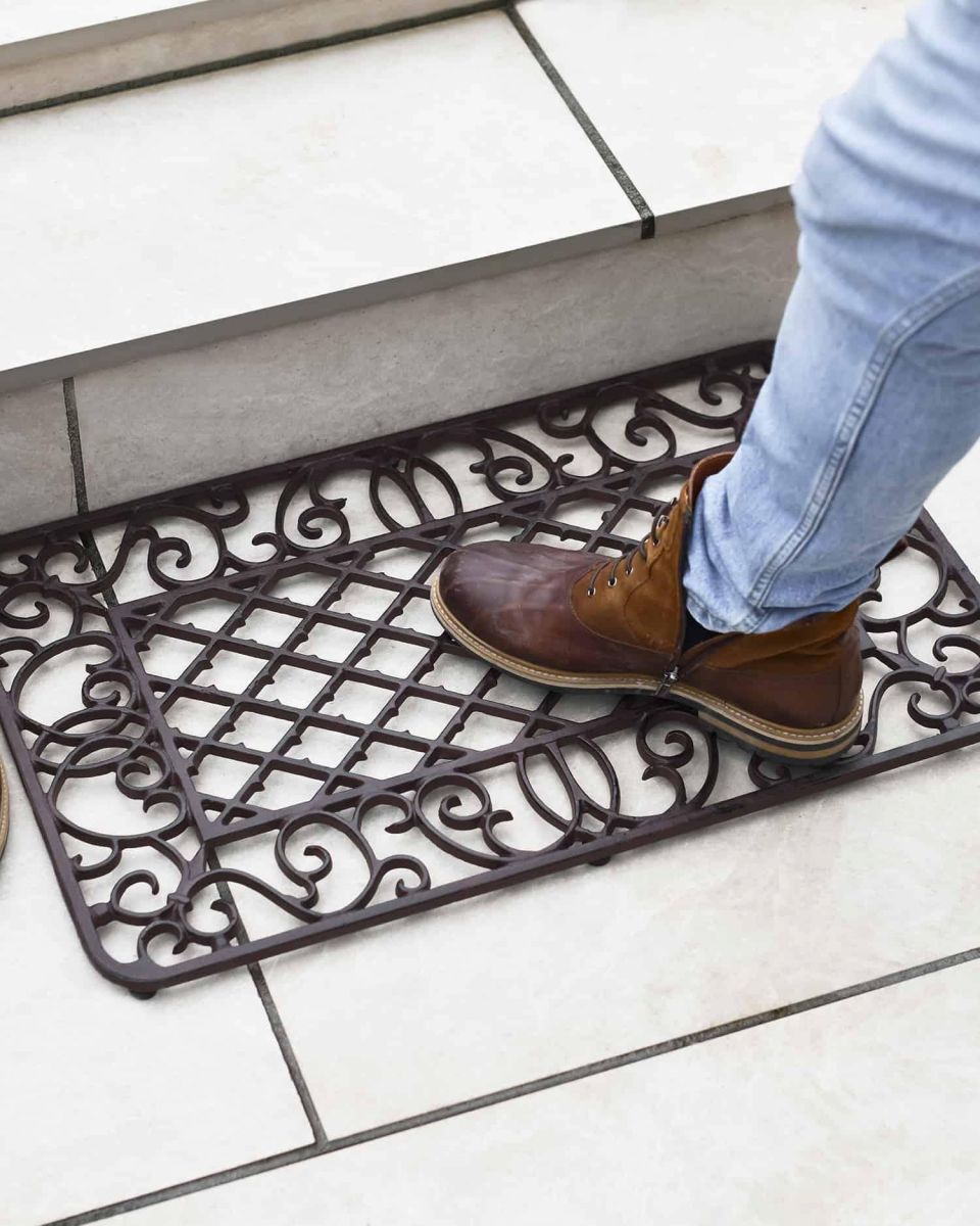 Scale Shot of Natural Cast Iron Ornate "Aureate" Rectangular Doormat