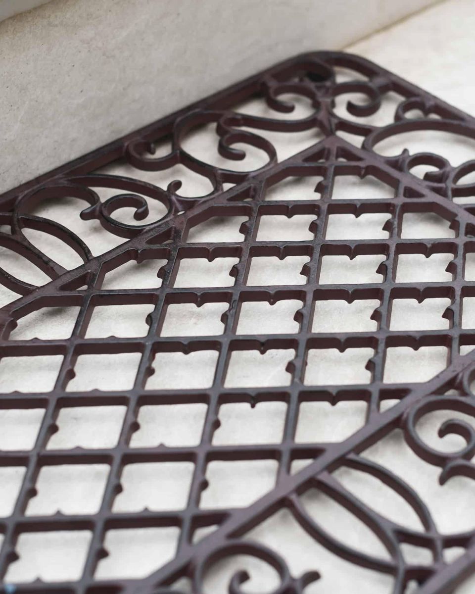 Natural Cast Iron Ornate "Aureate" Rectangular Doormat in Situ
