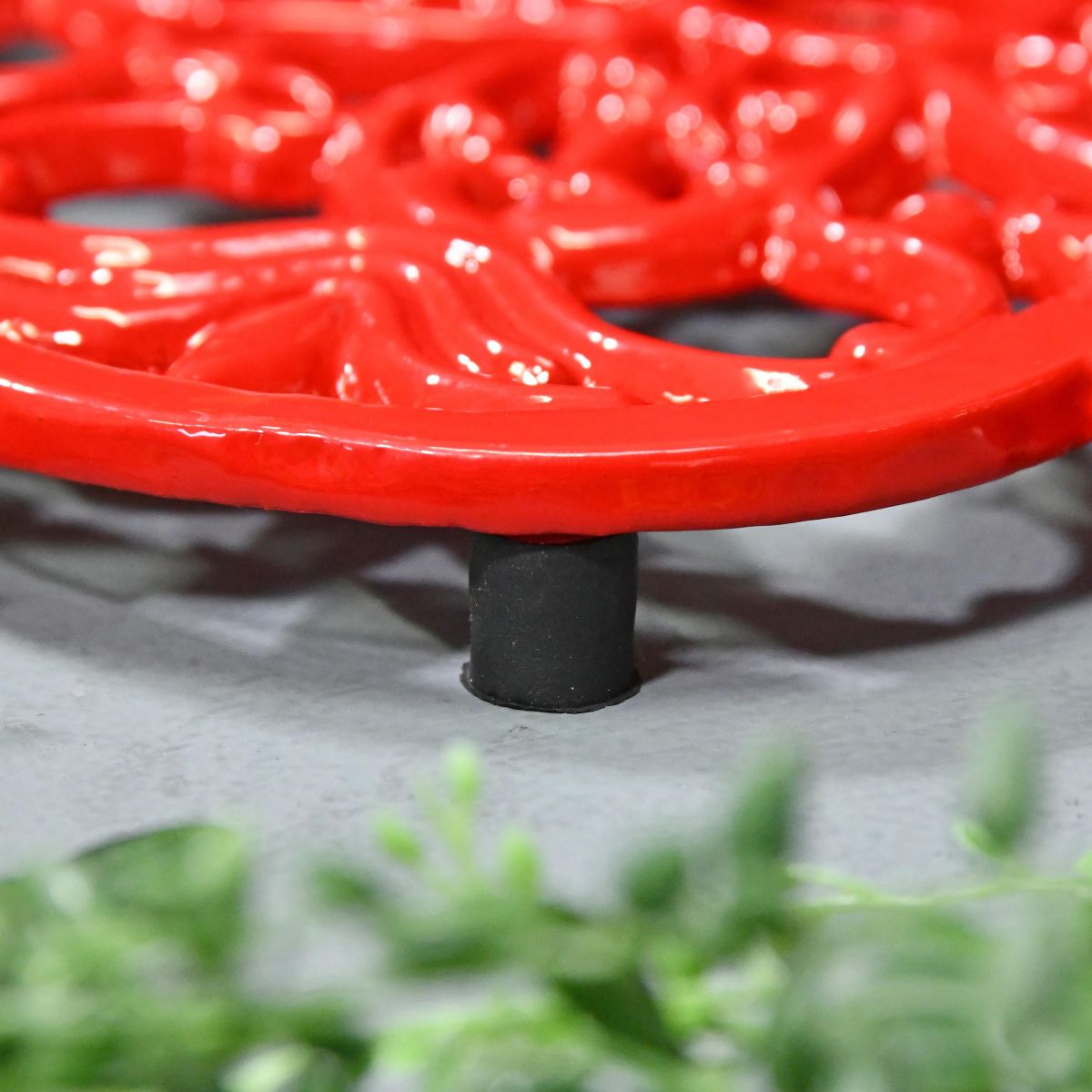 Red Cast Iron Flower Petal Trivet Feet