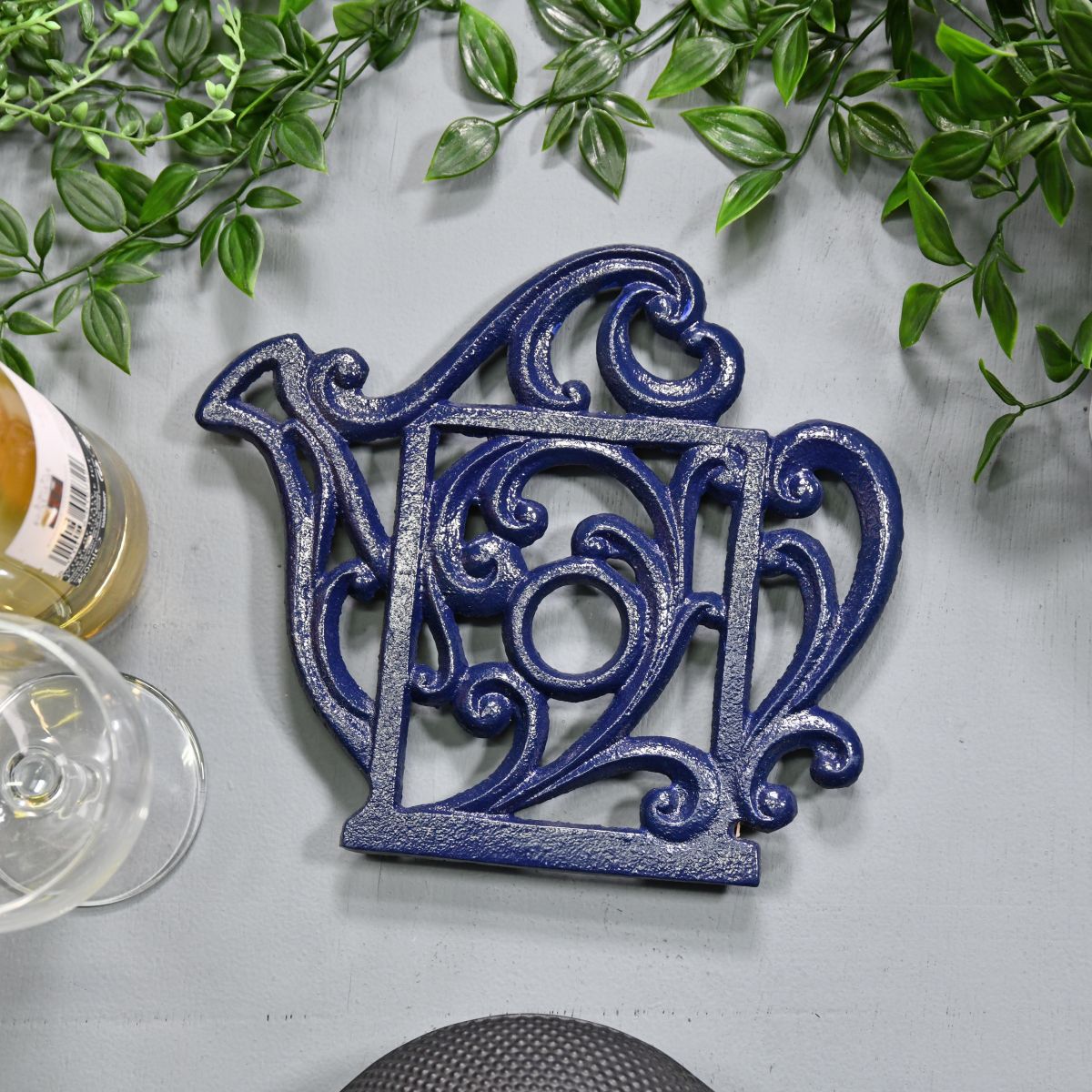 Blue Cast Iron Kettle Trivet in Situ