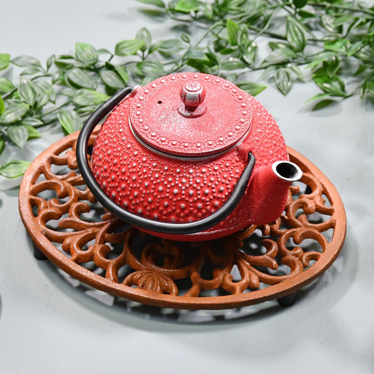 Rustic Cast Iron Oval Trivet & Teapot