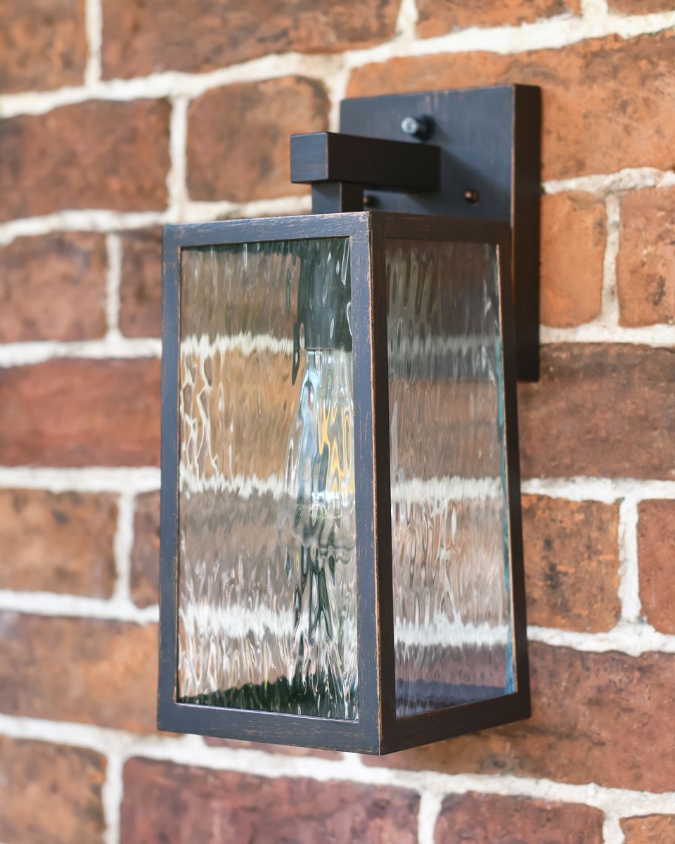 Oakley Copper Top Fix Wall Light in Situ on a Brick Wall