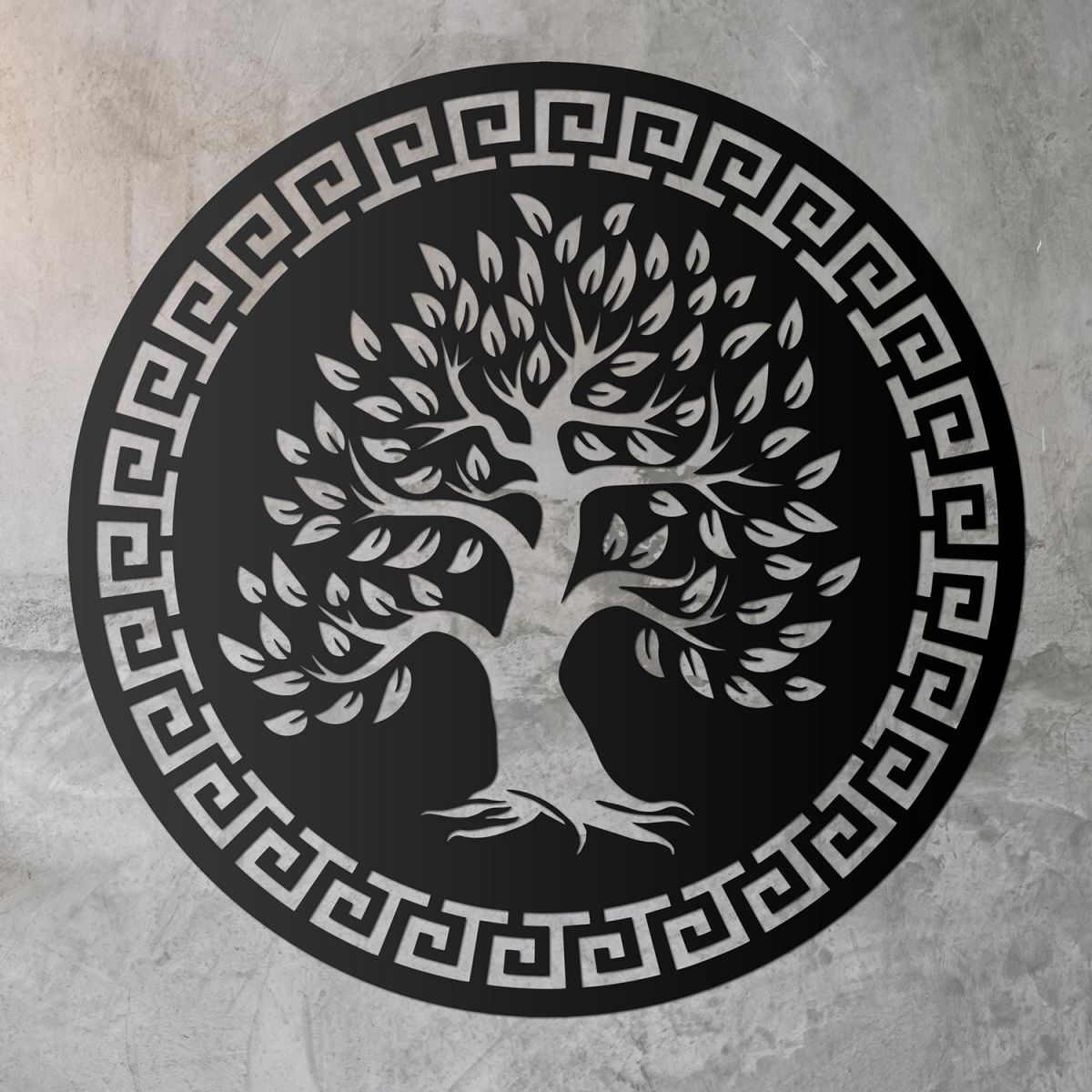 Round "Olive Tree" Wall Art in Situ on a Rustic Wall