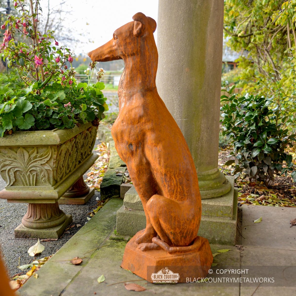 Side View of theSitting Greyhound Sculpture