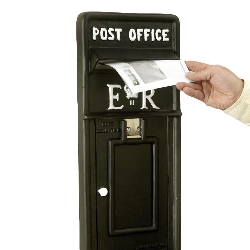 "Original Reproduction" Black Elizabeth Regina Post and Parcel Box Front in Use