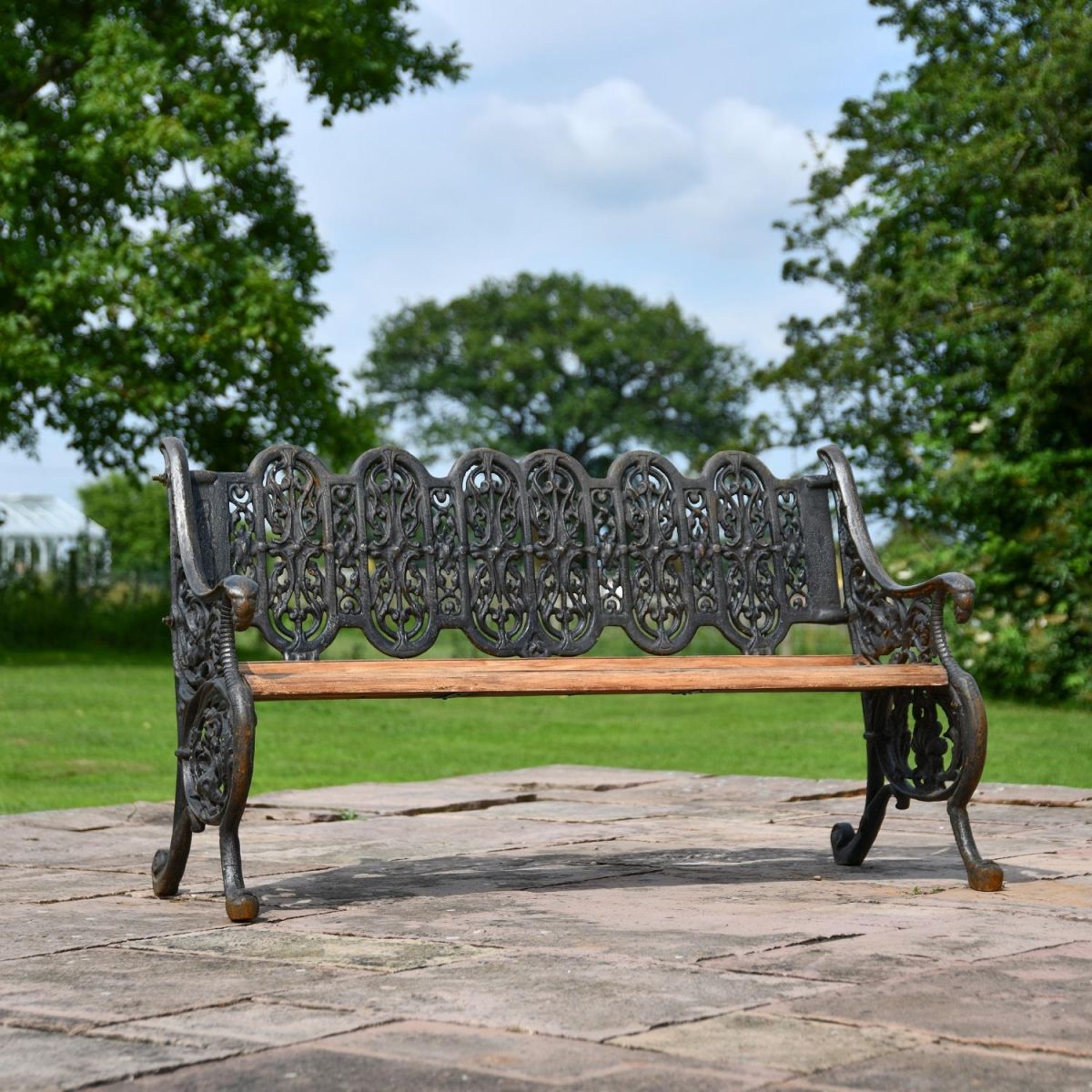 Aged Black Cast Iron Gothic "Serpent" Bench