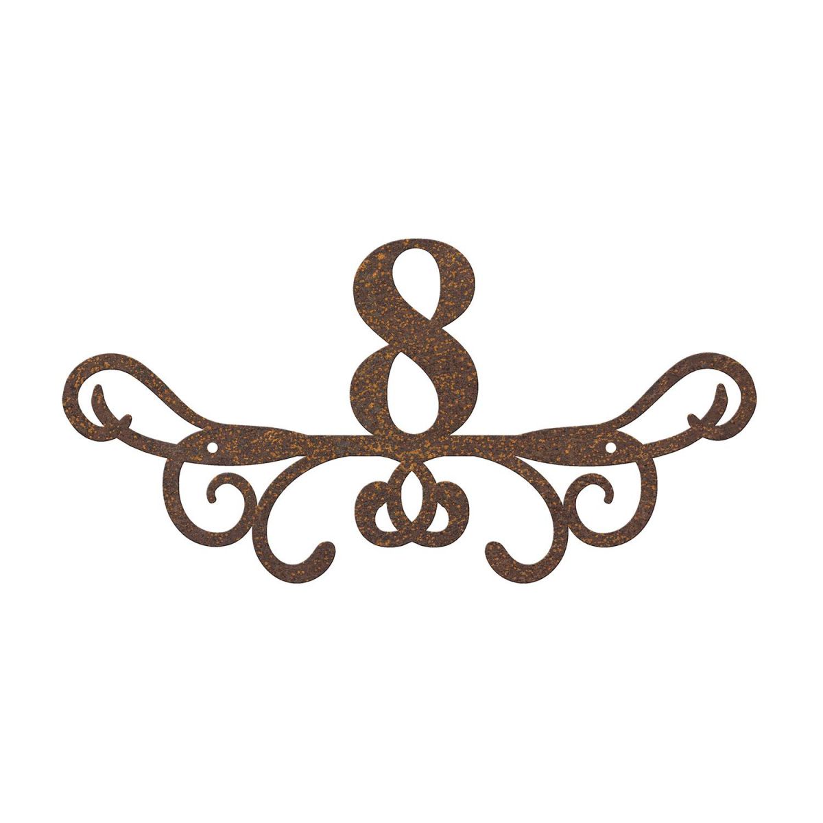 Ornate Scroll Iron House Number Sign in a Rustic Finish