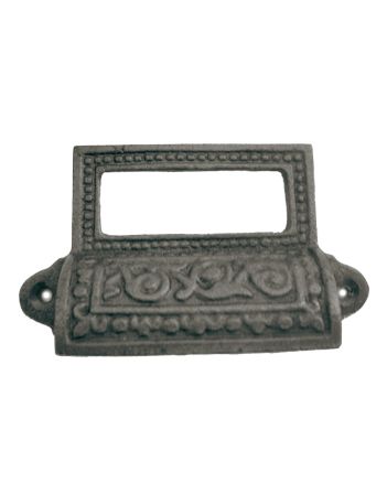 Ornate Drawer Pull With Label Holder Created From Iron
