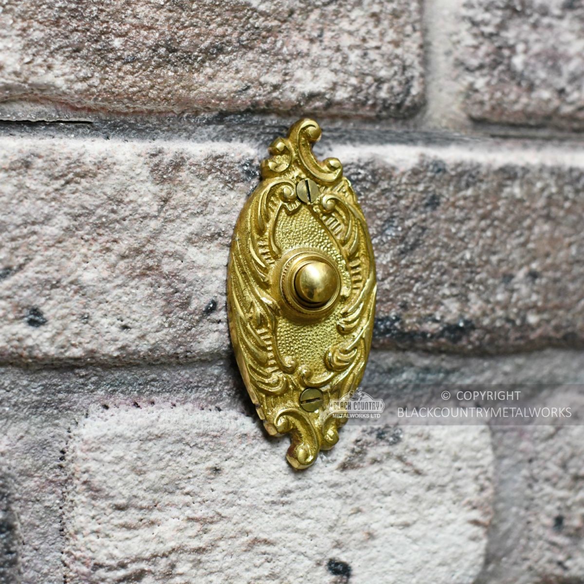 Ornate Scroll Polished Brass Bell Push