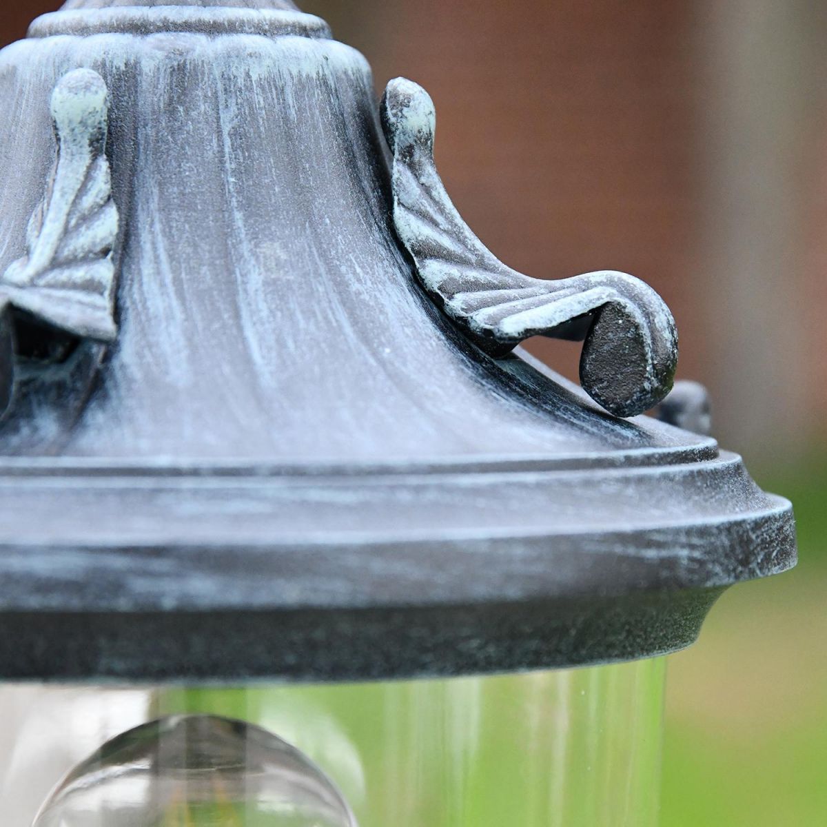 Close-up of the Verdigris Finish on the Lid of the Lantern