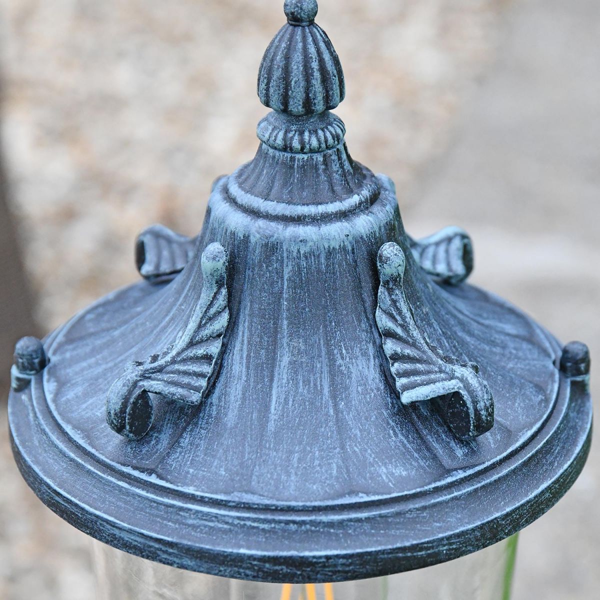 close-up o fthe Ornate Design on the Top of the Pillar Light