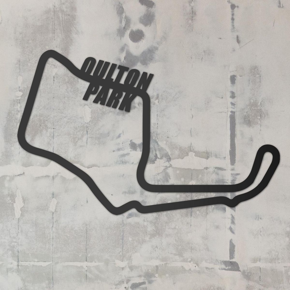 Oulton Park Racing Circuit Wall Art on a Rustic Grey Wall