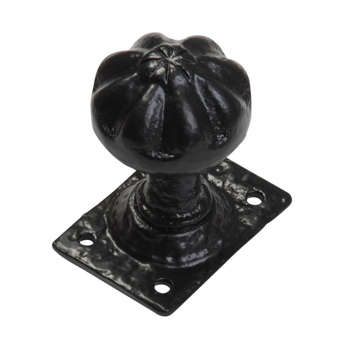 Pair of Antique Black Iron Mortice Door Knobs With Ridged Design
