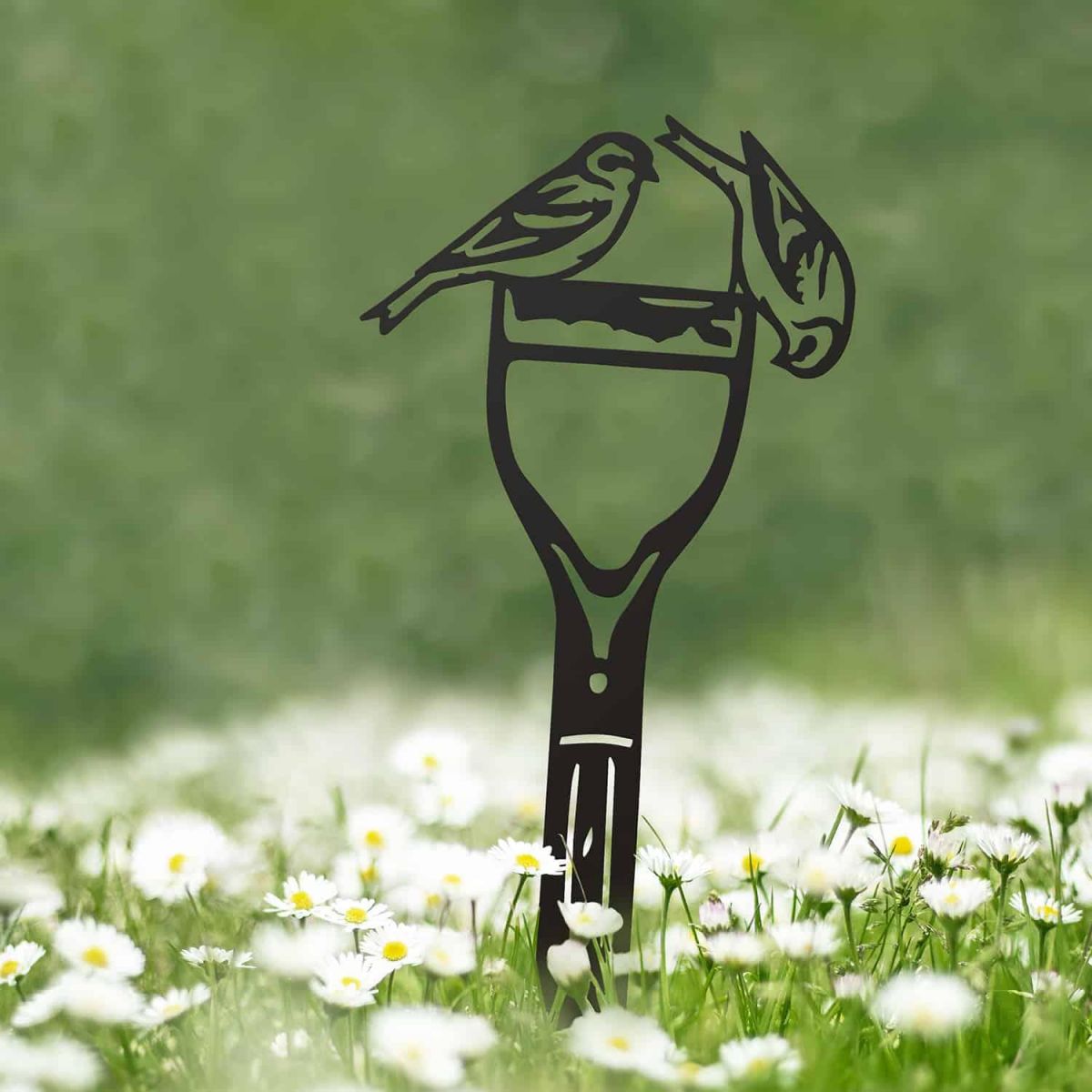 Sheet Steel Silhouette in Black Finish with Pair of Siskins Motif