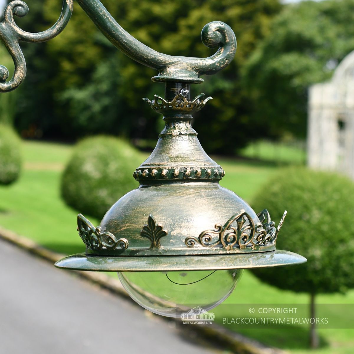 Pale Green Suspended Luminaire With Gothic Detailing