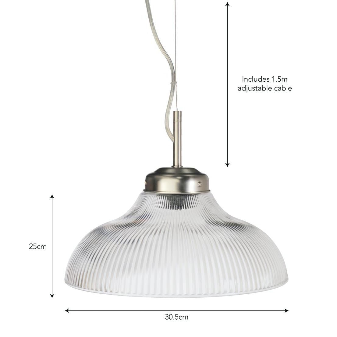 Dimensions of the "Paris" Retro Ribbed Glass Hanging Ceiling Light