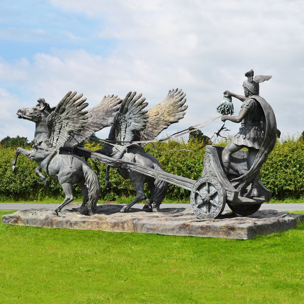 Perseus and Medusa Head Riding Chariot Sculpture