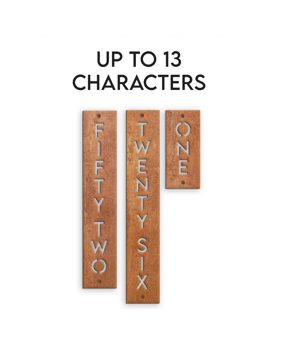 Personalisation options for rustic finish vertical house sign