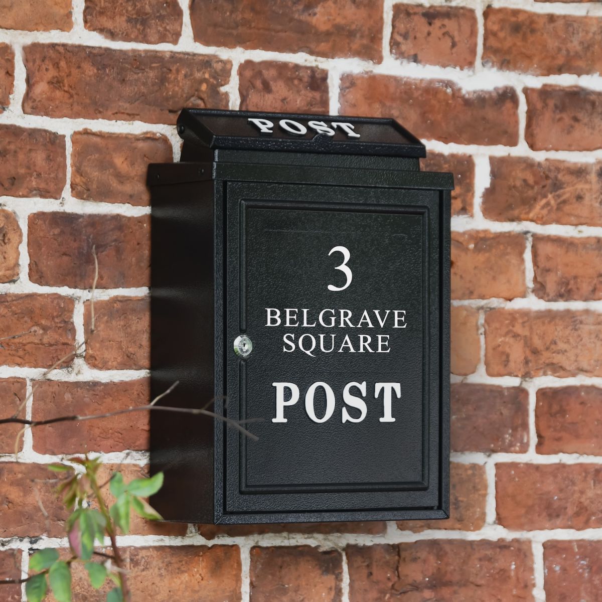 Personalised Black "Oxford" Wall Mounted Post Box with White Text