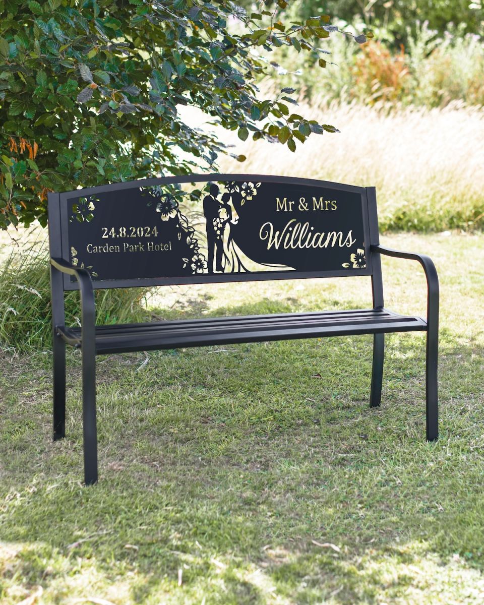 Personalised wedding two seater garden bench