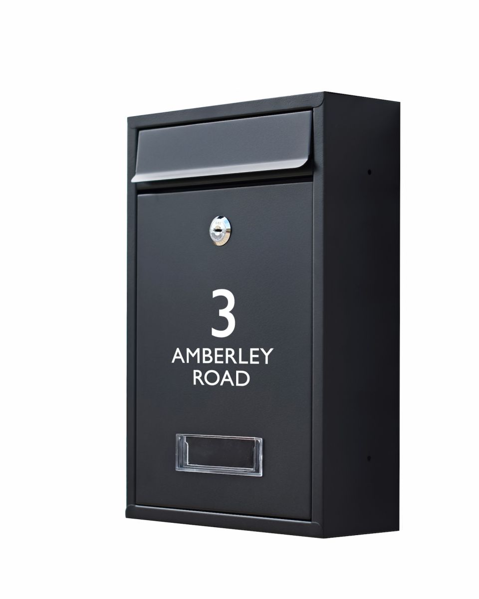 Personalised contemporary wall mounted post box