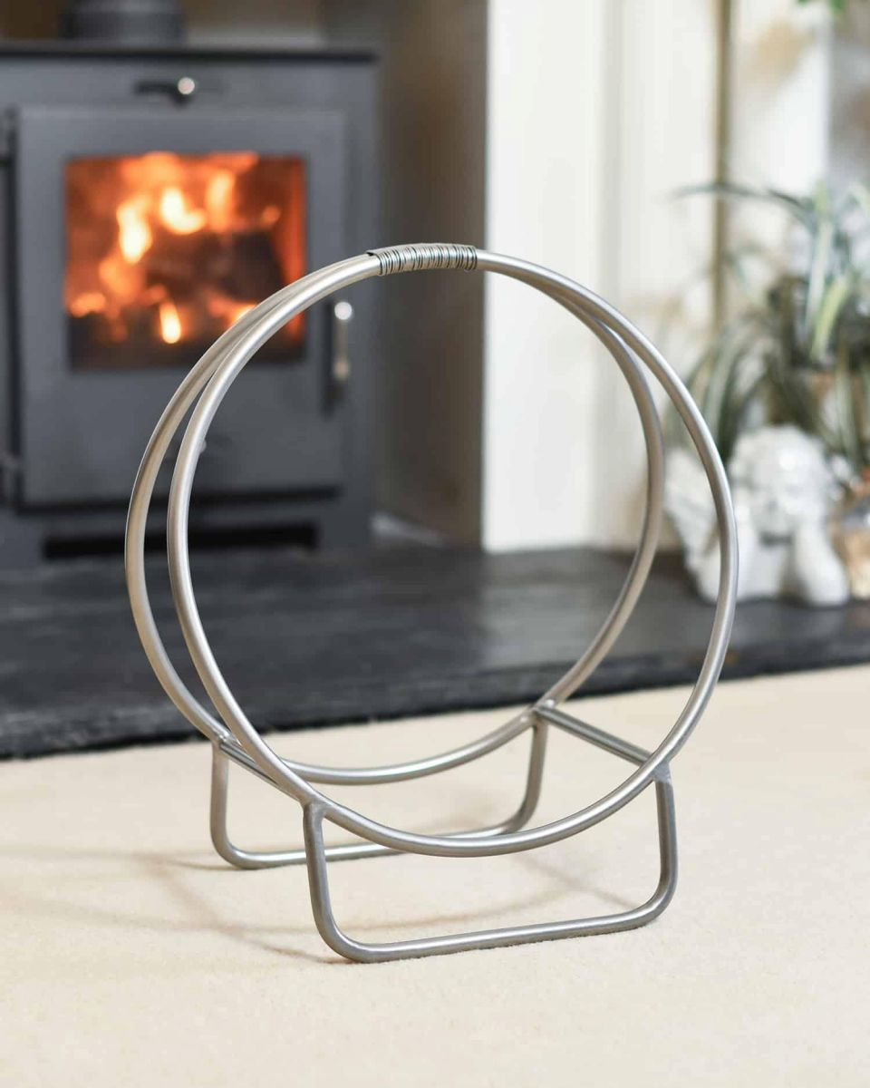 Empty Pewter Finish Contemporary Circular Log Rack & Holder - 45cm