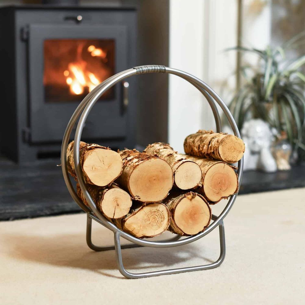 Pewter Finish Contemporary Circular Log Rack & Holder - 45cm