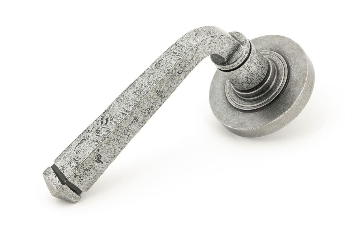 Pewter Round Lever Door Handle on Rose