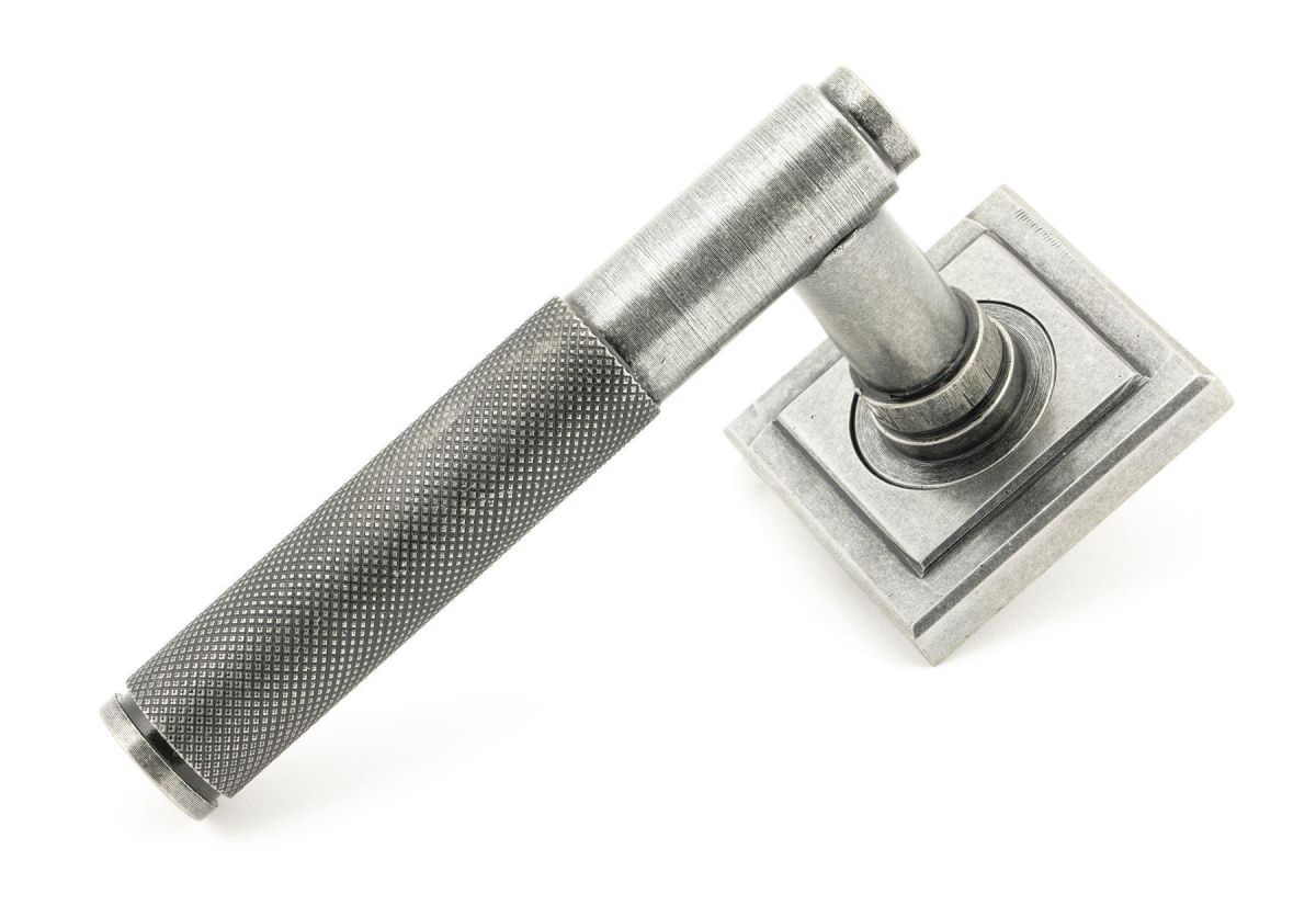 Pewter Textured Lever Door Handle on Square Rose