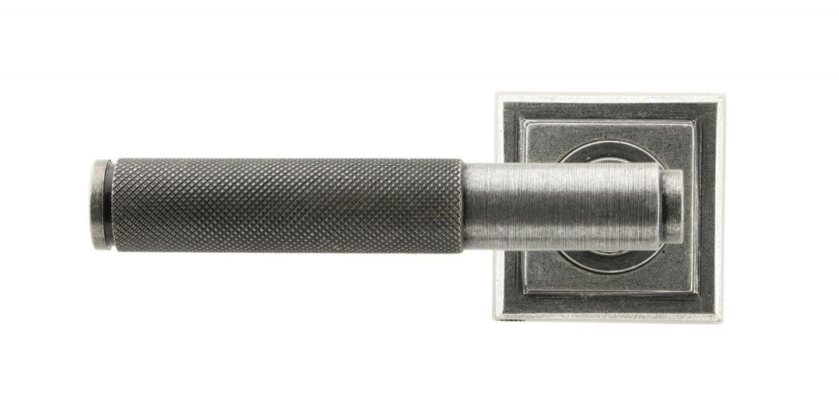 Pewter Textured Lever Door Handle on Square Rose Front