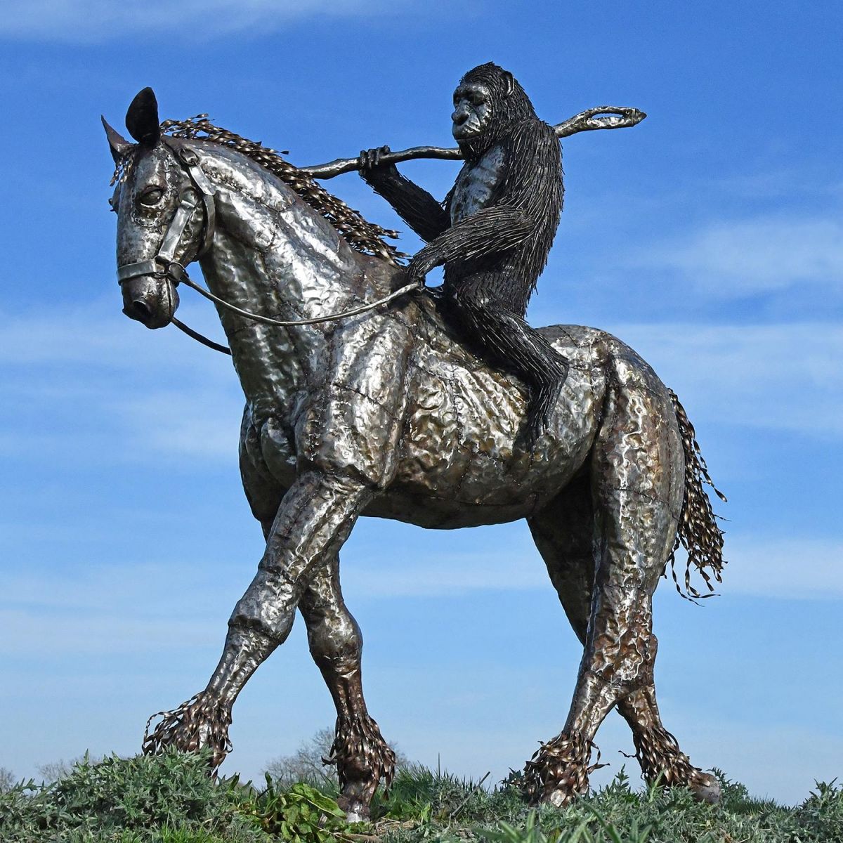 Planet Of The Apes "Caesar" Riding Horse Sculpture Created Out of Recycled Metal